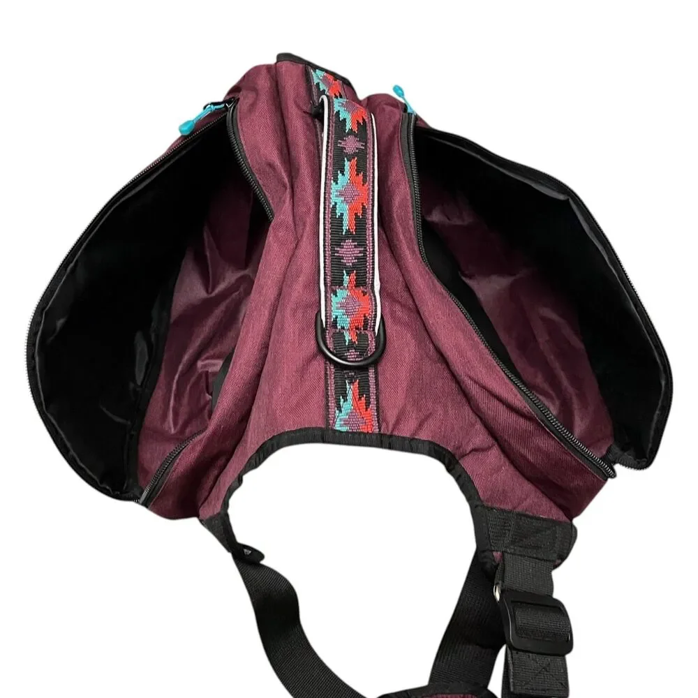 Wilderdog Dog Backpack Medium Burgundy Trail Hiking Saddle Bag Camping Pack